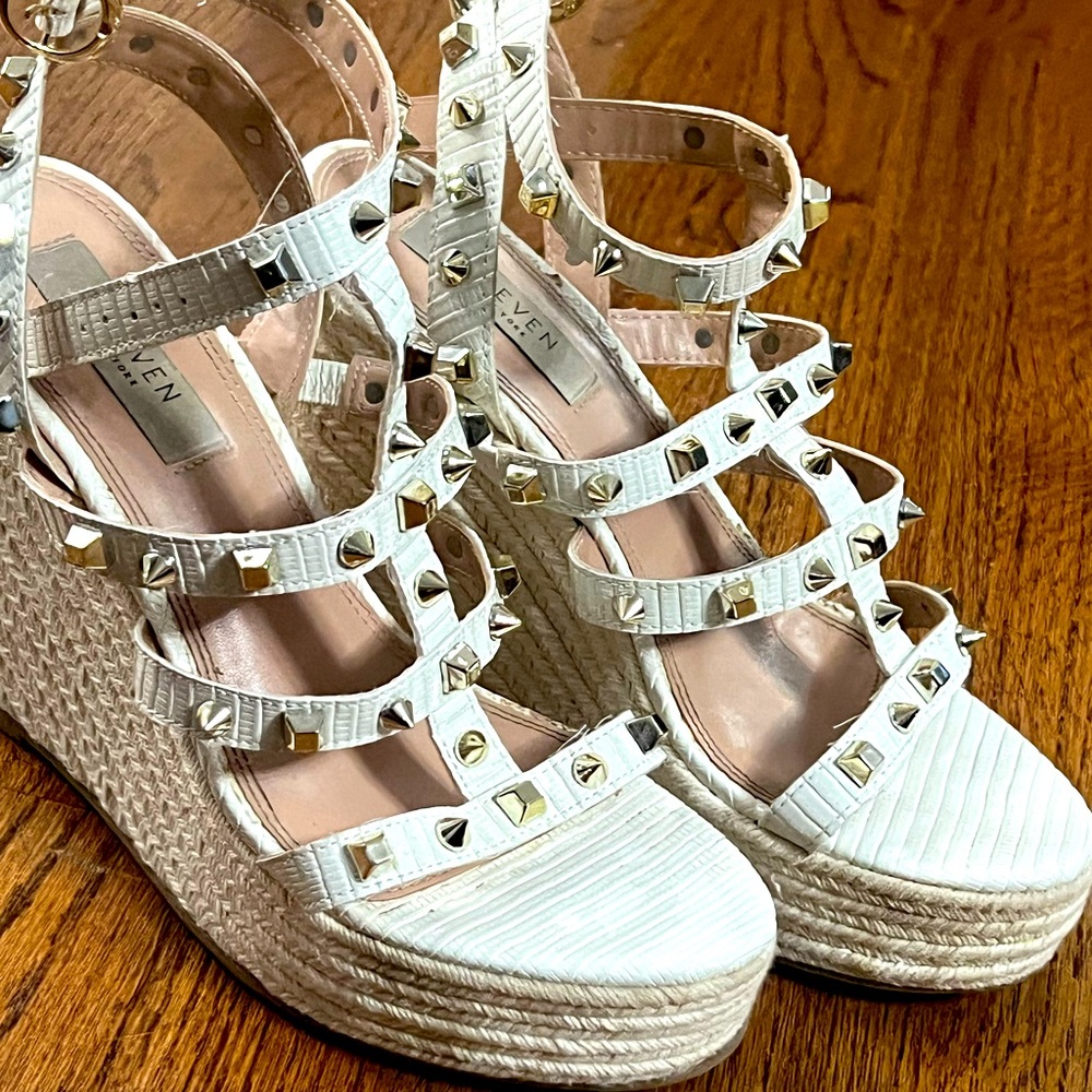 STEVEN size 7 strappy studded wedge sandal